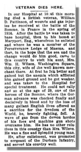 The notification of the death of Sergeant William Pattinson