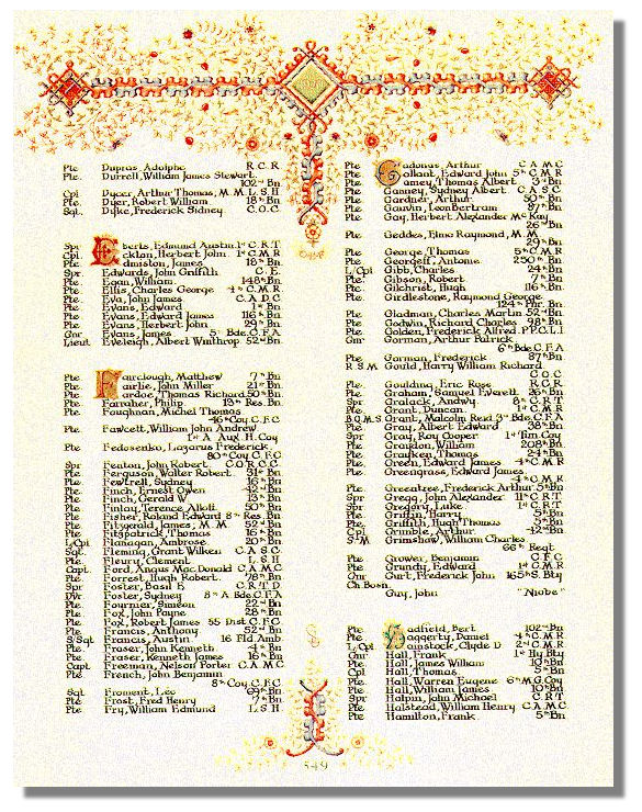 The Canadian Book of Remembrance showing the entry for Private John Benjamin French