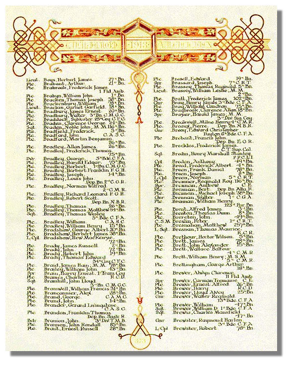 The Canadian Book of Remembrance showing the entry for Private Bert Brennen