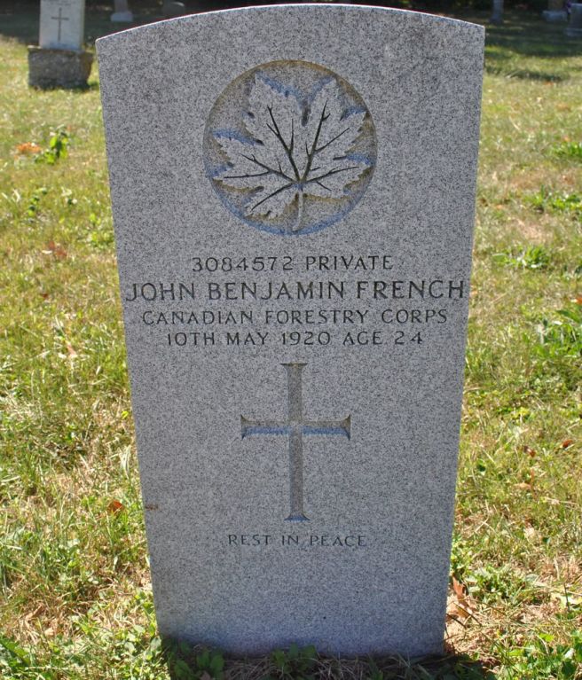 The grave of Private John Benjamin French - note the second, original gravestone behind