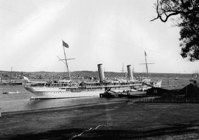 HMS Ophir at HM Dockyard, Halifax, Nova Scotia, during the 1901 Royal Tour