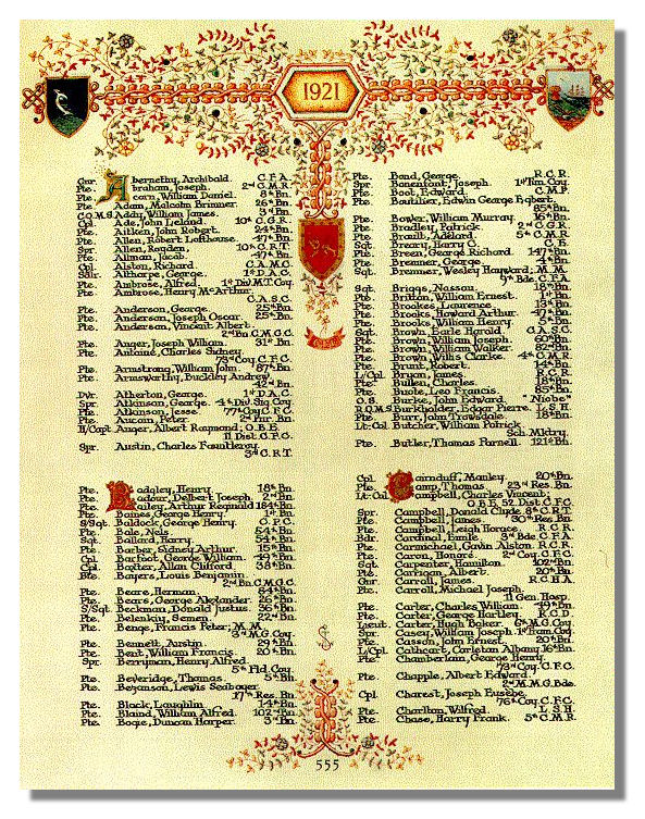 The Canadian Book of Remembrance showing the entry for Private Thomas Camp