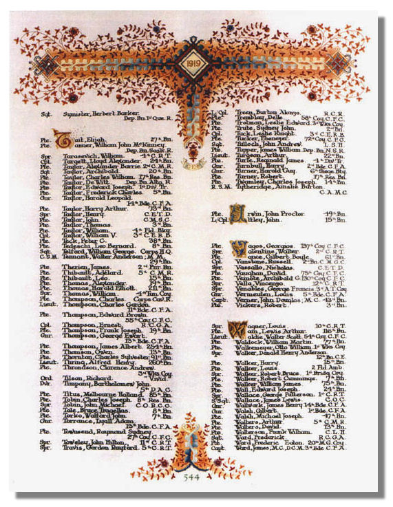The Canadian Book of Remembrance showing the entry for Private William Vannah Taylor