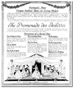 An advertisement for a fashion show featuring a dance exhibition by Robert Bowlby