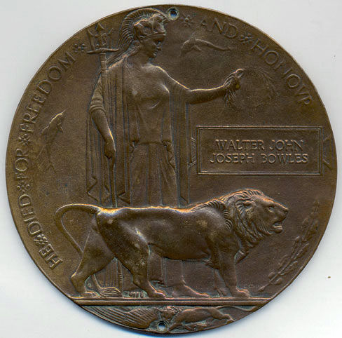 The memorial plaque presented to the family of Trimmer Bowles