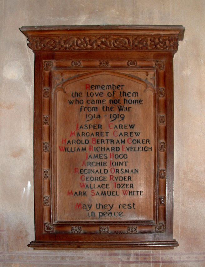 The war memorial in the Church of The Blessed Virgin Mary, Rattery