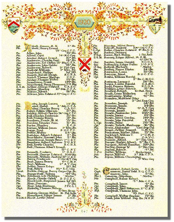 The Canadian Book of Remembrance showing the entry for Private Leonard Bowman