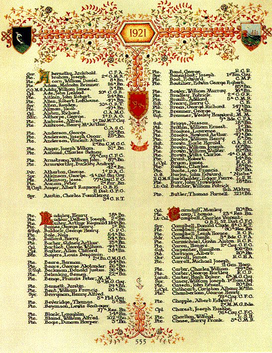 The Canadian Book of Remembrance showing the entry for Private Patrick Bradley