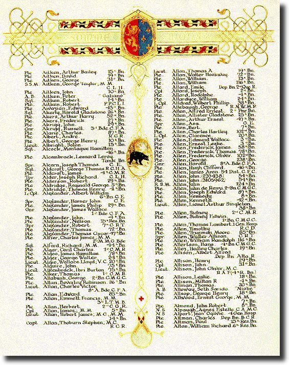 The Canadian Book of Remembrance showing the entry for Sapper Joseph Thomas Alcorn