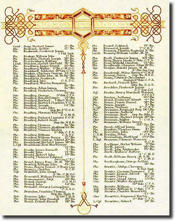 The Canadian Book of Remembrance showing the entry for Private William Bradley