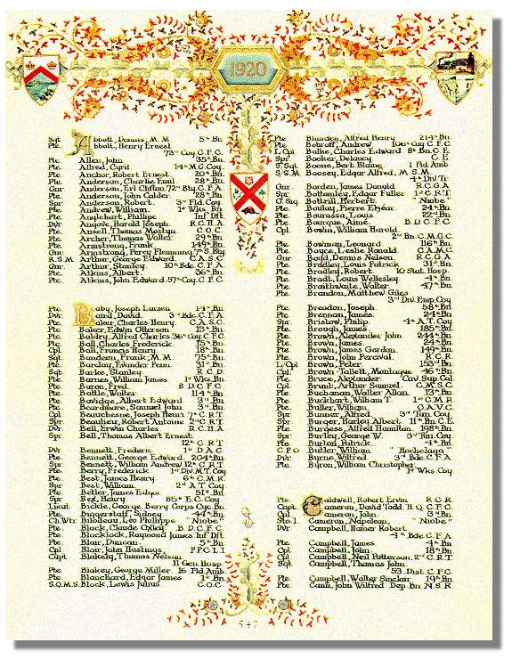 The Canadian Book of Remembrance showing the entry for Private William Christopher Byron