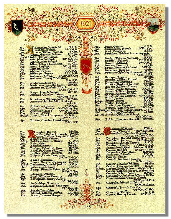 The Canadian Book of Remembrance showing the entry for Private George Henry Chamberlain